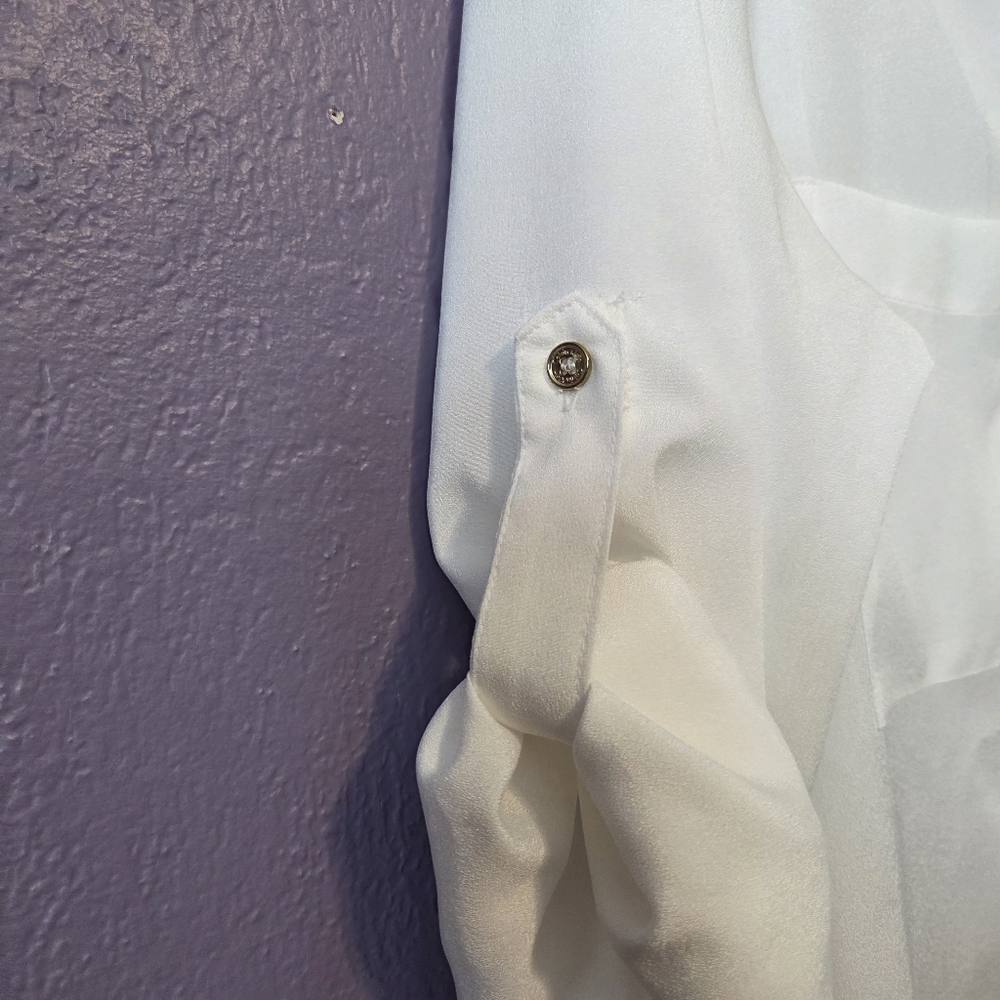 Calvin Klein Sheer Zipper 3/4 Sleeve Blouse - Picture 5 of 9
